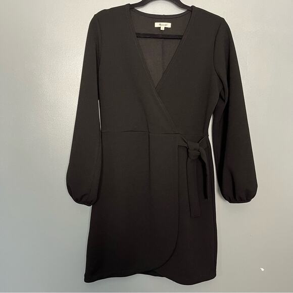 Madewell Textured Faux Wrap Dress Balloon Sleeve Black Mini Women’s Small - Picture 1 of 10
